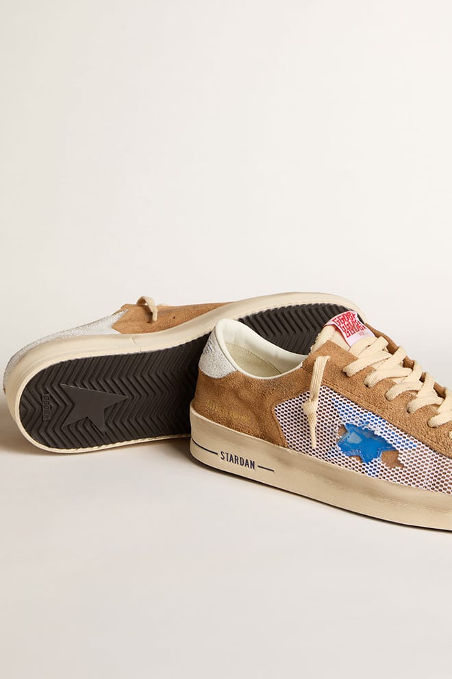 Men | Stardan Ltd Tobacco Suede & Mesh with Blue Star & Leather Heel Tab | Tabacco x Blu x White - Image 5
