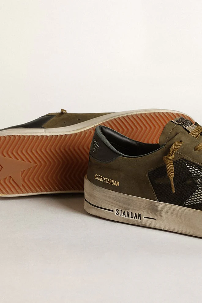 Men | Stardan Military Green Nubuck & Black Mesh with White Star | Black x Military Green x White - Image 10