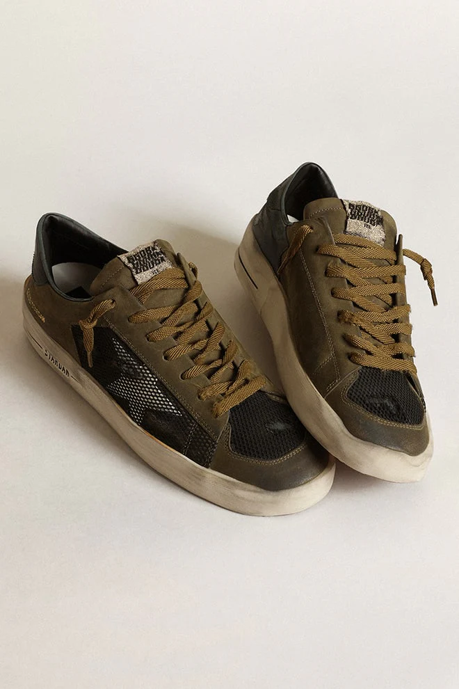 Men | Stardan Military Green Nubuck & Black Mesh with White Star | Black x Military Green x White - Image 6