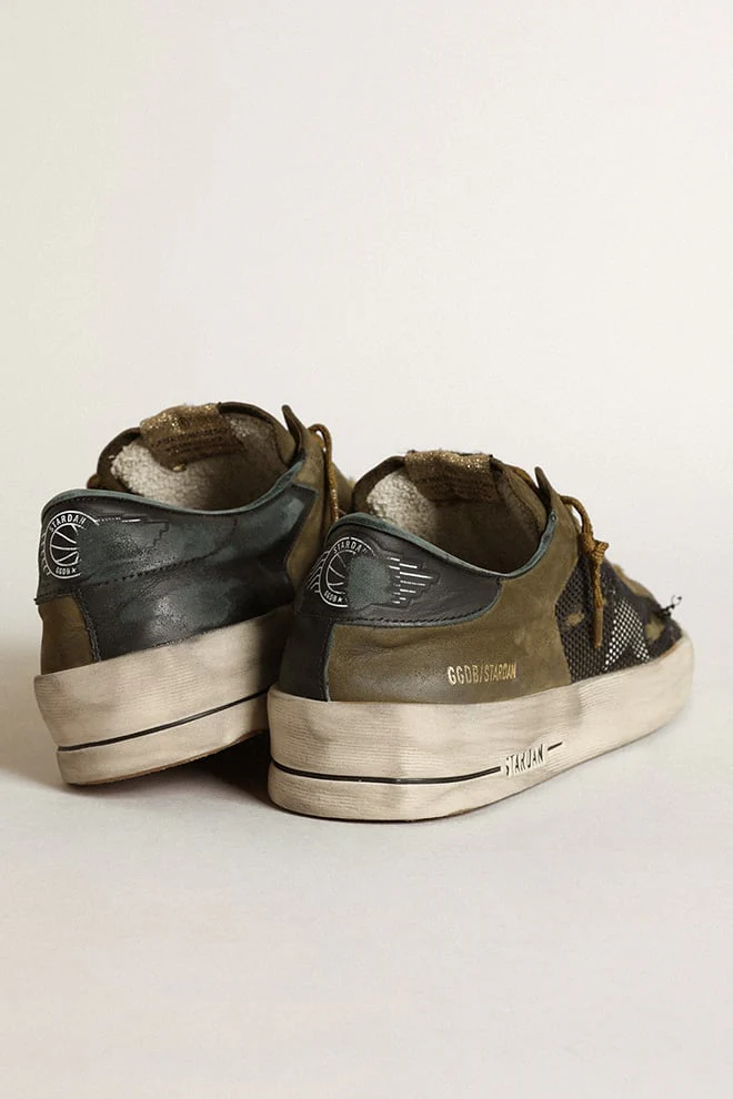 Men | Stardan Military Green Nubuck & Black Mesh with White Star | Black x Military Green x White - Image 8