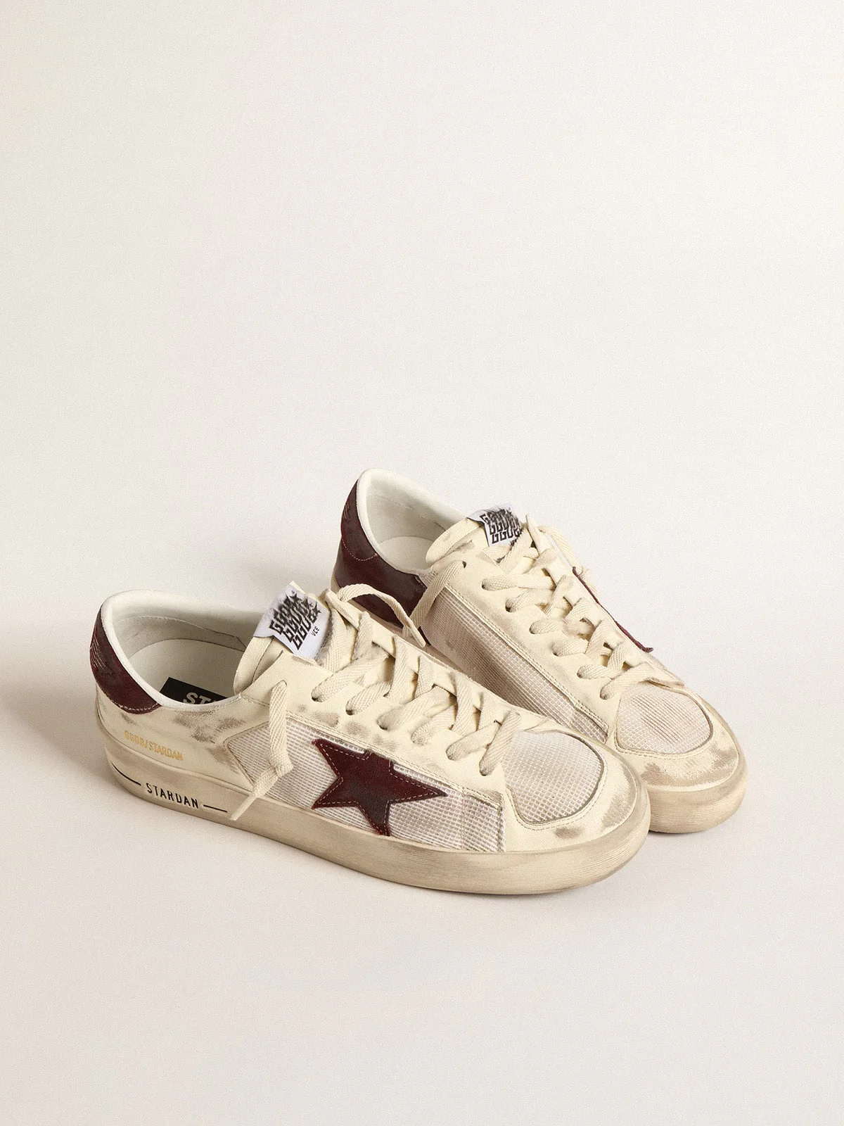 Men | Stardan Nappa & Mesh with Wine-Red Suede Star & Heel Tab | White x White Ecru x Wine - Image 7