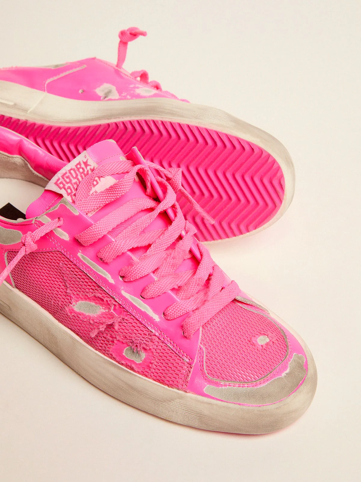 Men | Stardan Sneakers Fluorescent Pink Leather & Mesh | Pink Fluo - Image 2