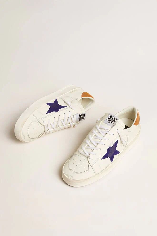 Men | Stardan White Leather with Blue Star & Orange Heel Tab | White x Deep Blue x Cathay Spice - Image 4