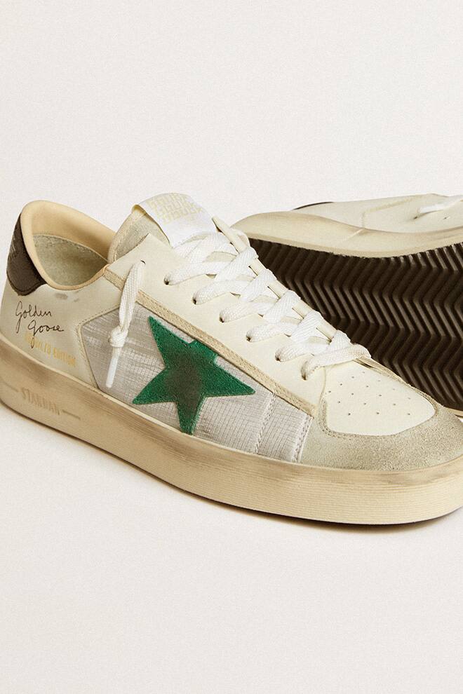 Men | Stardan White Leather with Green Star & Black Heel Tab | White x Silver x Black x Green - Image 4