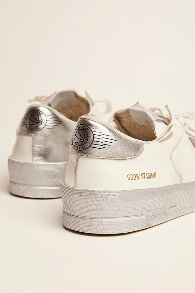 Men | Stardan White Leather with Silver Heel Tab | White x Silver - Image 6