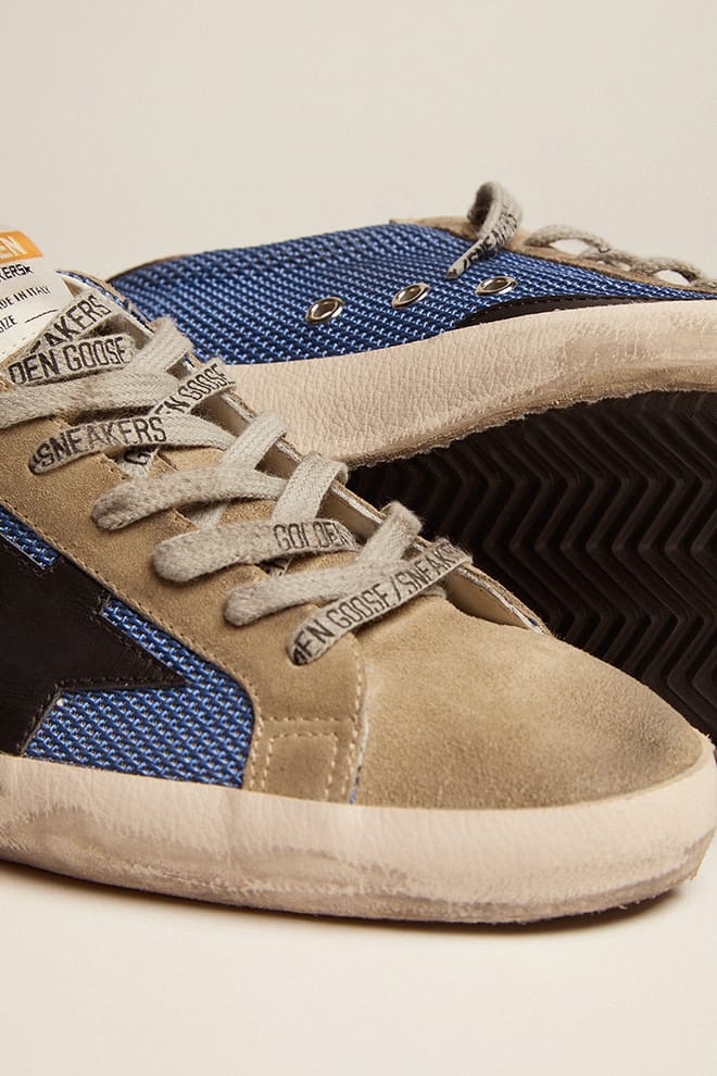 Men | Super-Star Blue Mesh with Black Leather Star & Tobacco Heel Tab | Denim Blue x Taupe x Black x Dark Grey - Image 2