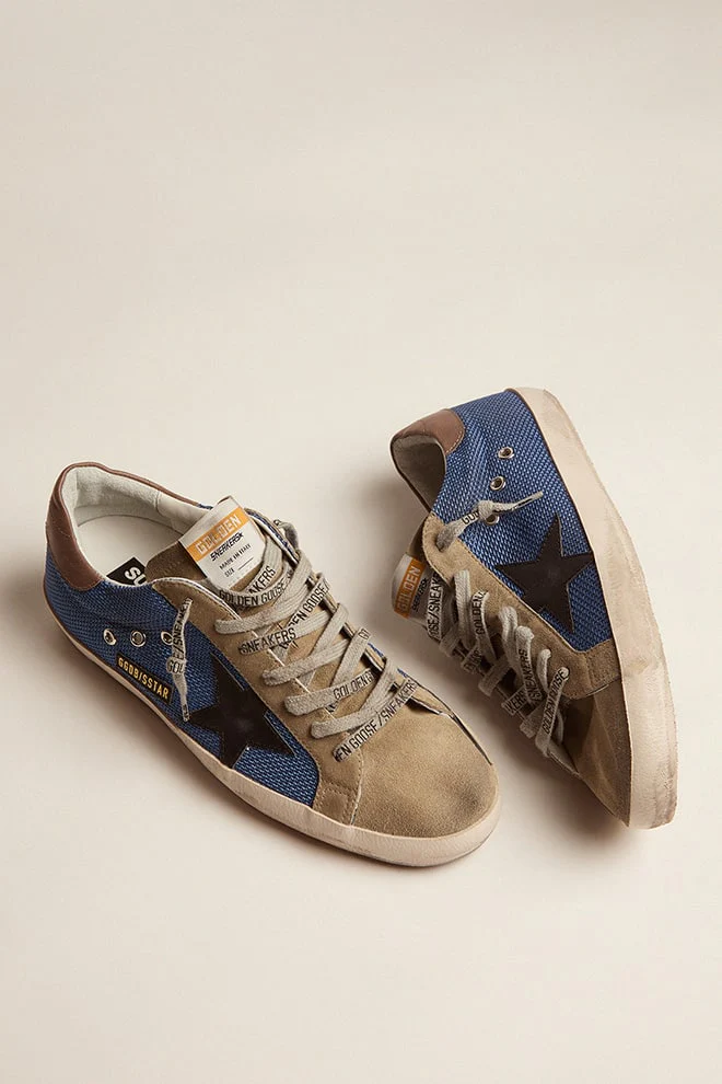 Men | Super-Star Blue Mesh with Black Leather Star & Tobacco Heel Tab | Denim Blue x Taupe x Black x Dark Grey - Image 4