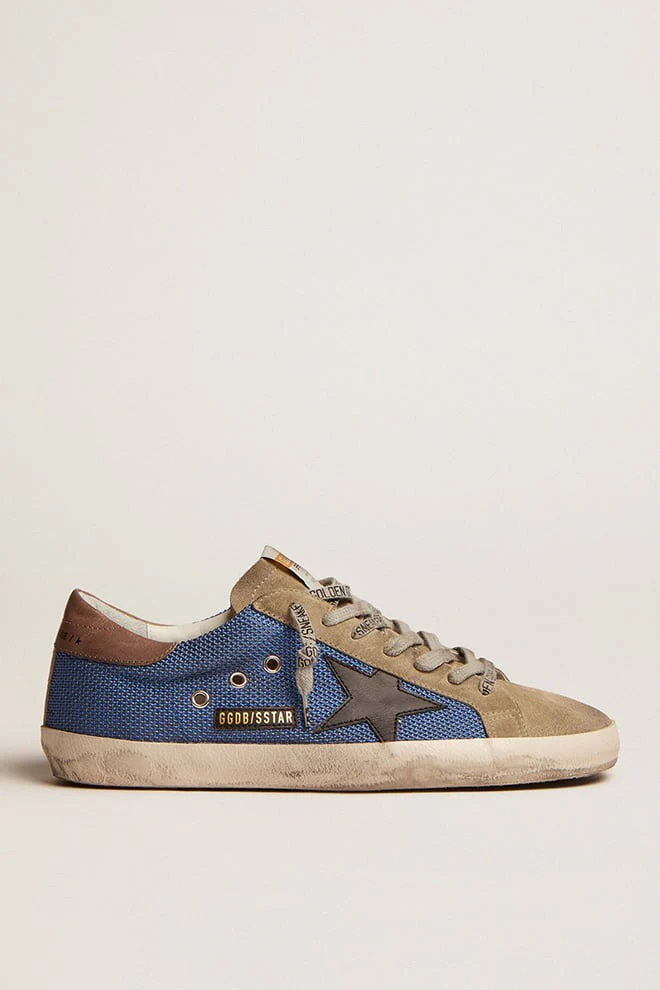 Men | Super-Star Blue Mesh with Black Leather Star & Tobacco Heel Tab | Denim Blue x Taupe x Black x Dark Grey - Image 6