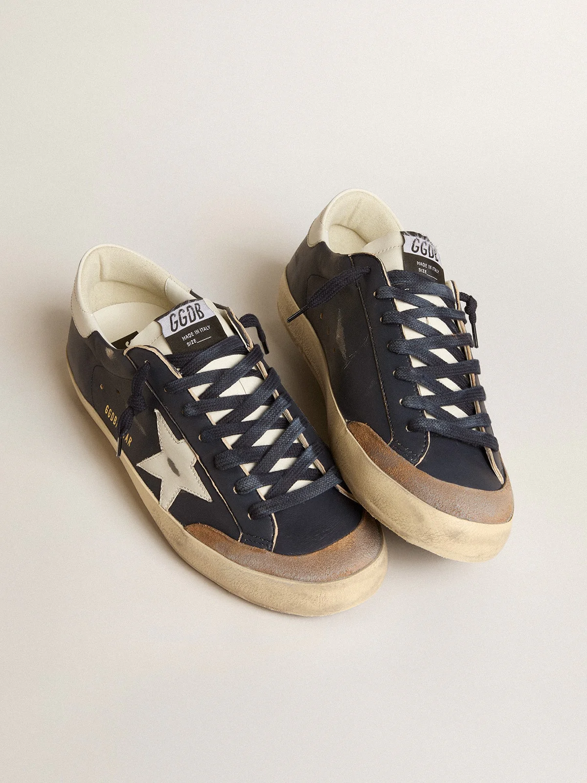 Men | Super-Star Blue Nappa Leather with White Leather Star & Heel Tab | Dark Blue x White x Tabacco - Image 8
