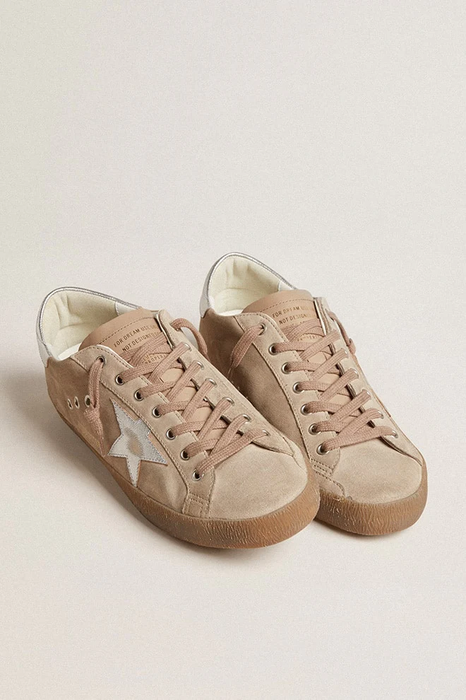 Men | Super-Star Dove-Gray Suede with Silver Leather Star & Heel Tab | Taupe x Silver - Image 3