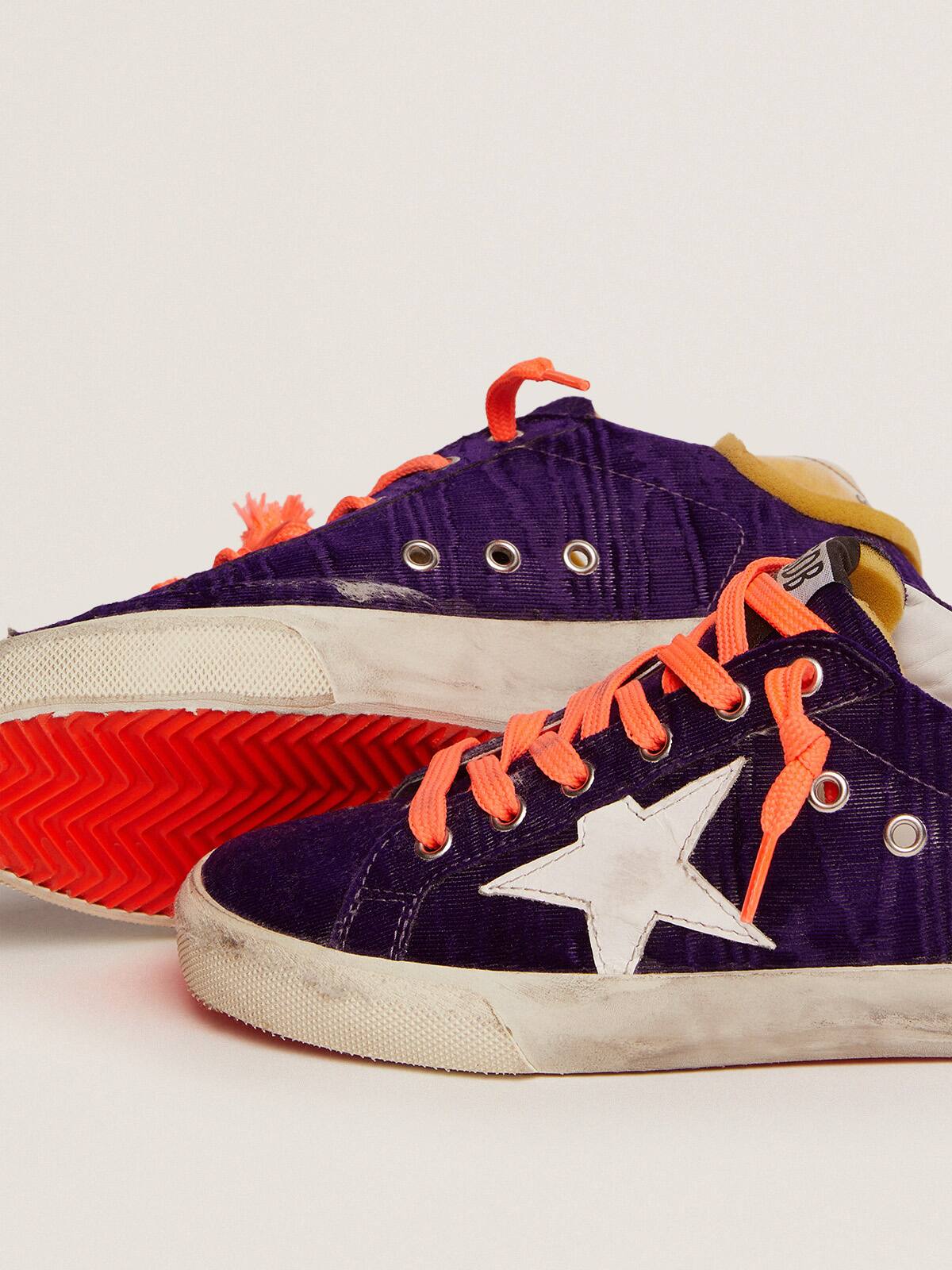 Men | Super-Star Lab Sneakers Purple Velvet with Pvc Heel Tab | Purple x White x Beige - Image 4