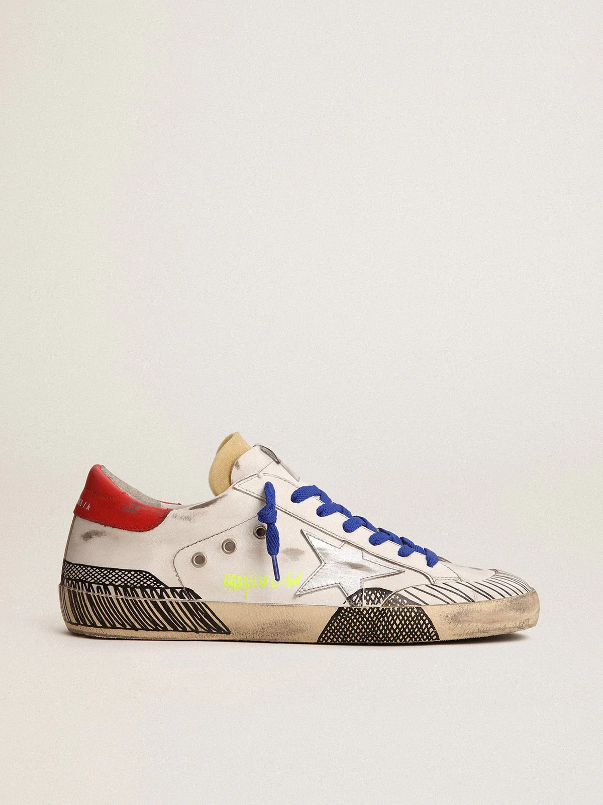 Men | Super-Star Lab Sneakers White Leather & Multi-Foxing-Effect Print | White x Silver x Red x Black - Image 2