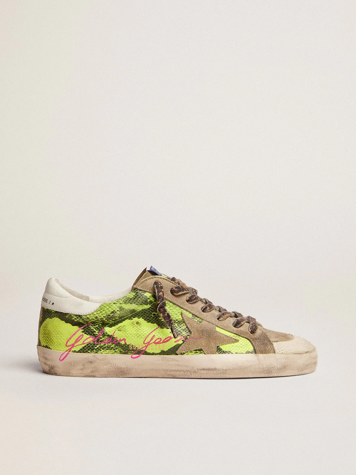 Men | Super-Star Ltd Fluorescent Yellow Suede & Dove Gray Inserts | Yellow Fluo Snake x Taupe x White - Image 2