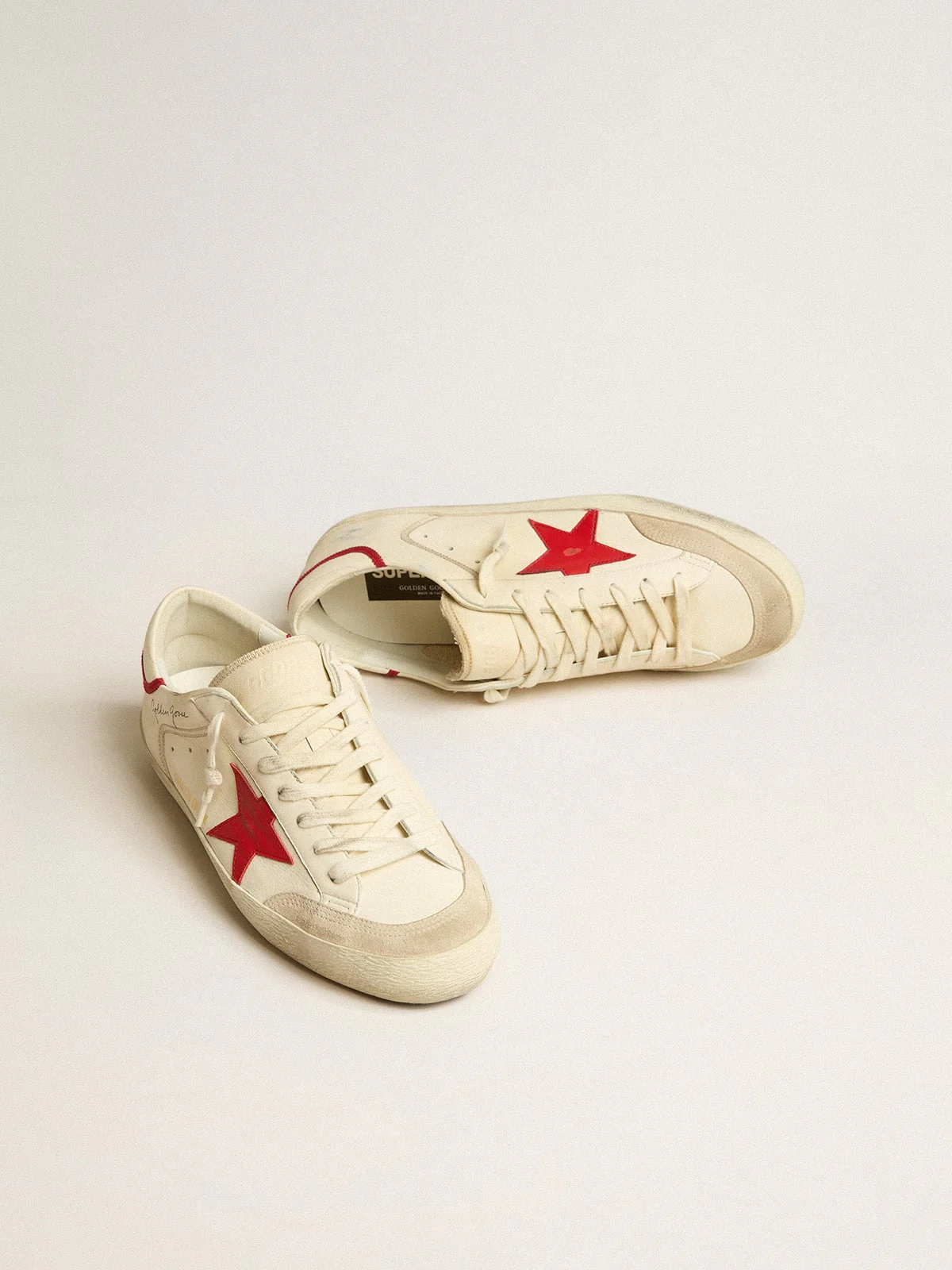Men | Super-Star Ltd Nappa with Red Leather Star & Pearl Suede Toe | Optic White x Seed Pearl x Red - Image 3