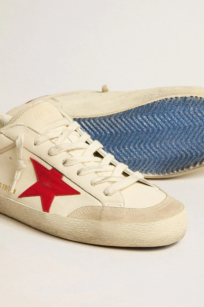 Men | Super-Star Ltd Nappa with Red Leather Star & Pearl Suede Toe | Optic White x Seed Pearl x Red - Image 4