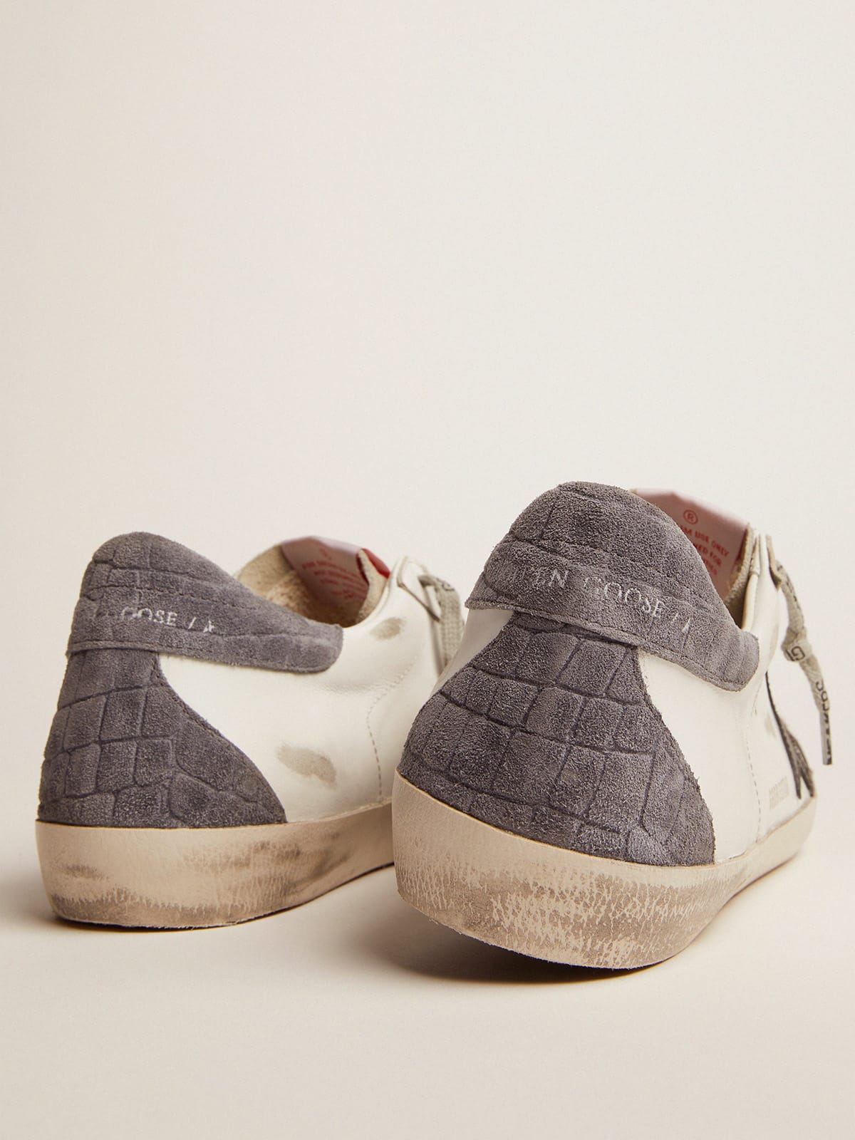 Men | Super-Star Ltd Sneakers with Black Star & Crocodile-Print Heel Tab | White x Ice x Black x Grey - Image 4