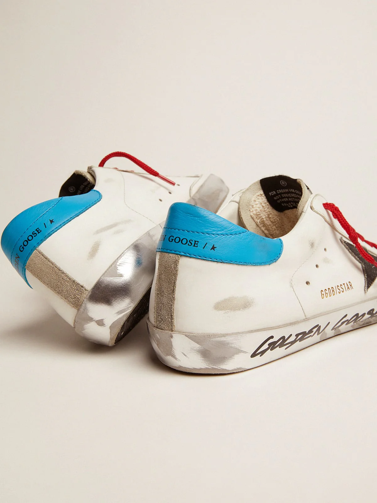 Men | Super-Star Ltd Sneakers with Light Blue Heel Tab & Black Star | White x Ice x Black x Cyan Blue - Image 2