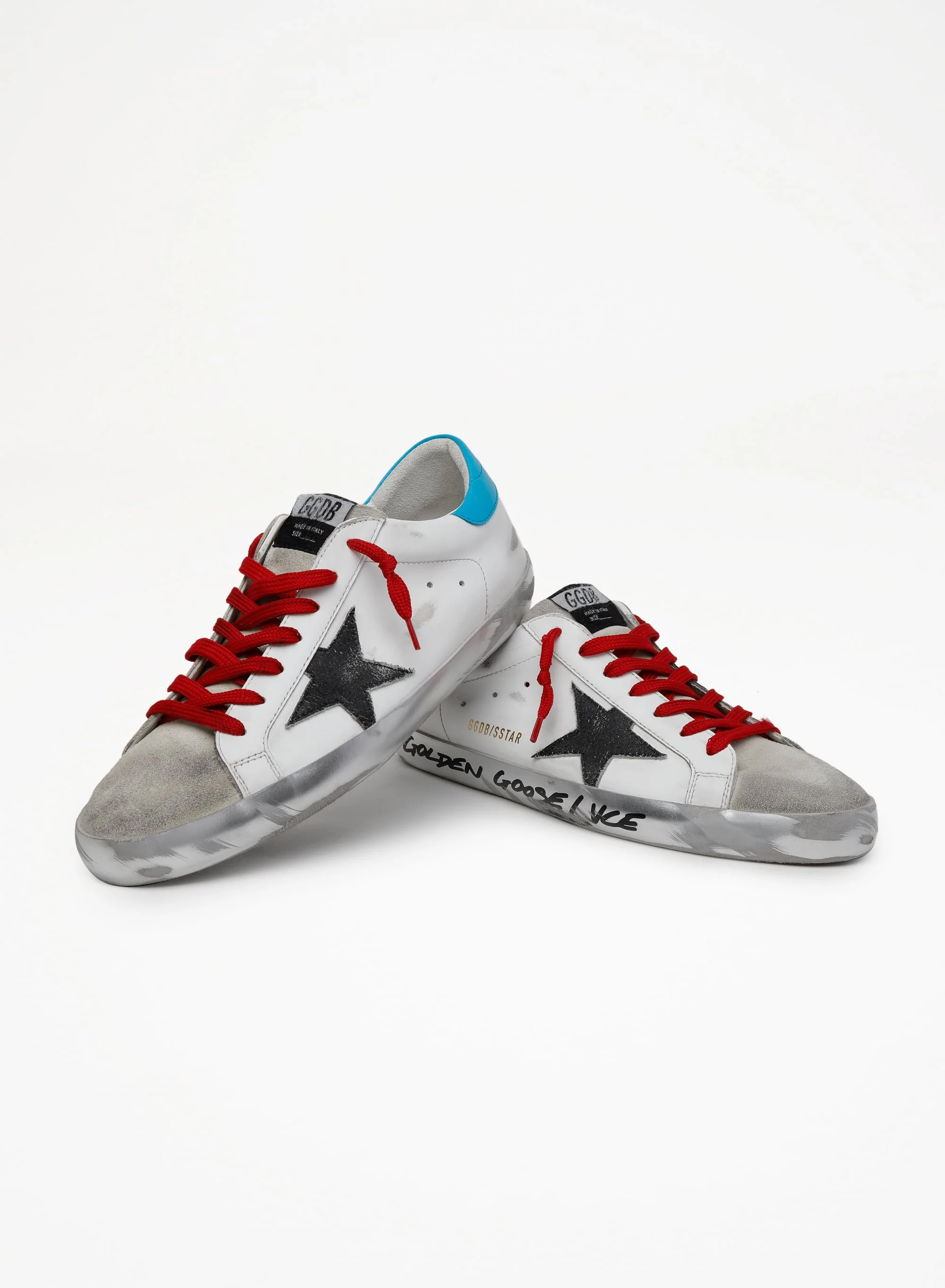 Men | Super-Star Ltd Sneakers with Light Blue Heel Tab & Black Star | White x Ice x Black x Cyan Blue - Image 8