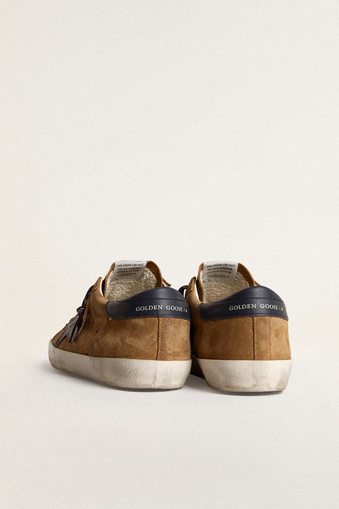 Men | Super-Star Ltd Tobacco-Colored Croc-Print Leather with Midnight Blue Leather Star & Heel Tab | Cognac x Blue - Image 3