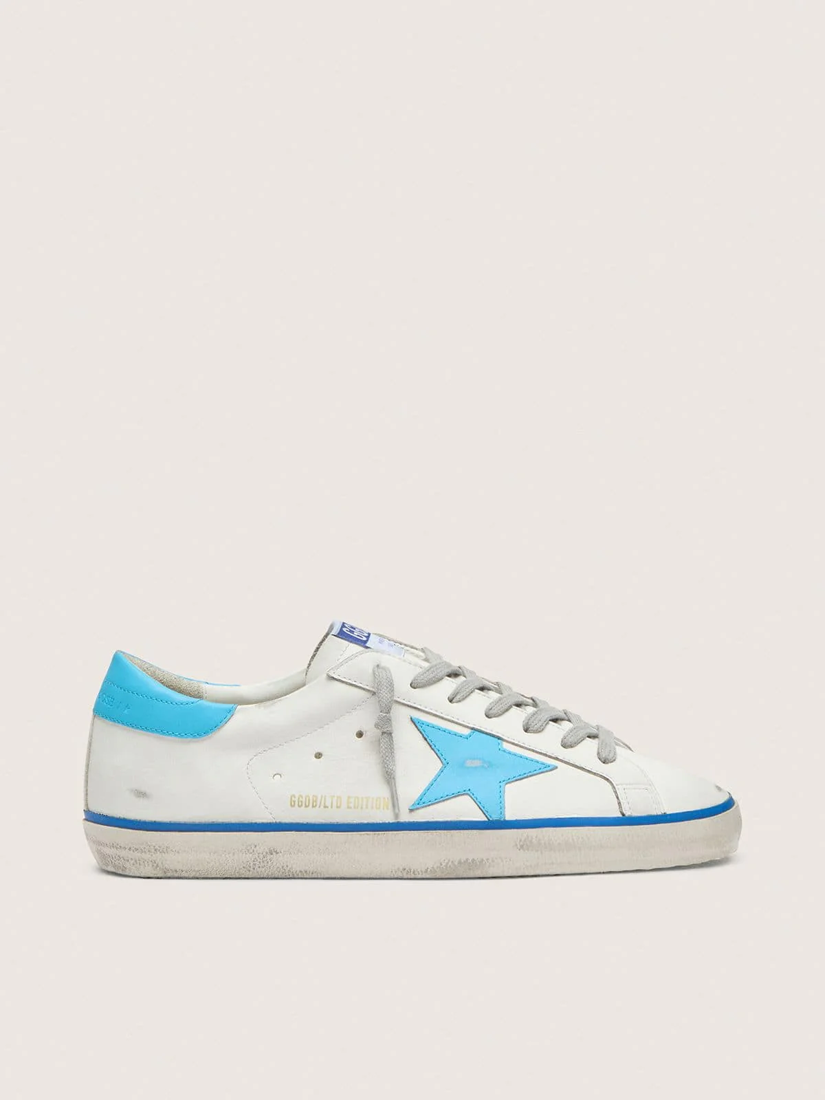Men | Super-Star Ltd White Leather with Light Blue Leather Star & Heel Tab | Optic White x Light Blue x Blue - Image 2