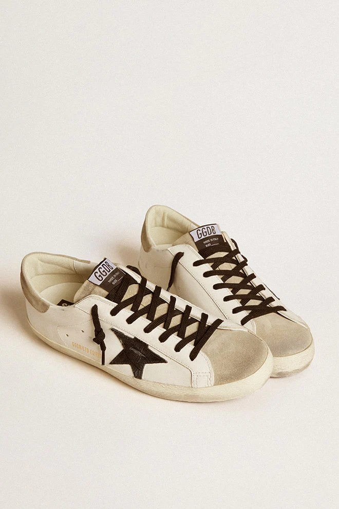 Men | Super-Star Ltd with Black Croc-Print Leather Star & Suede Inserts | White x Black x Taupe - Image 5