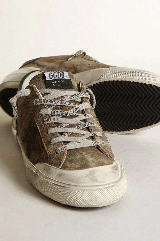 Men | Super-Star Military-Green Suede with Screen-Printed Star | Military Green x Black - Image 2