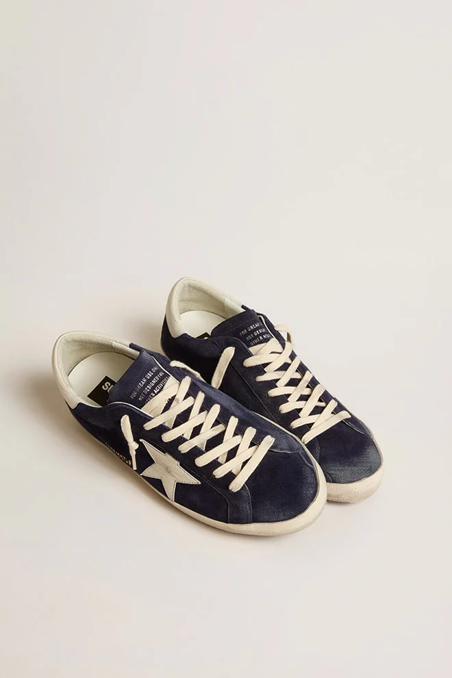 Men | Super-Star Navy Blue Suede with Star & White Heel Tab | Blue x White - Image 5