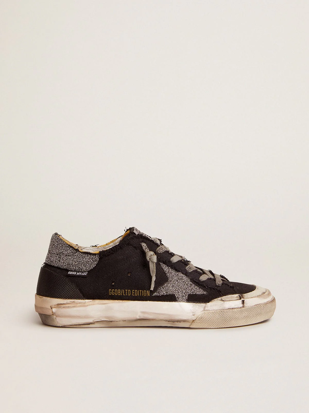 Men | Super-Star Penstar Lab Sneakers Black Distressed Canvas with Crystal Star & Heel Tab | Black x Crystal - Image 2