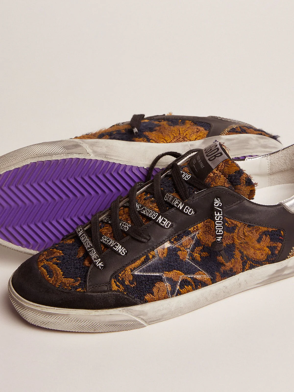 Men | Super-Star Penstar Lab Sneakers Jacquard Brocade with Pvc Star | Navy Gold x Black x Silver - Image 2