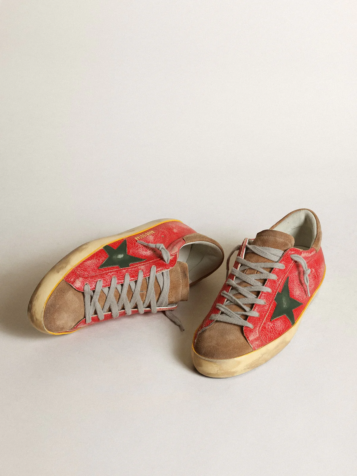 Men | Super-Star Red Crackled Leather with A Green Leather Star | Red x Green x Tobacco - Image 3