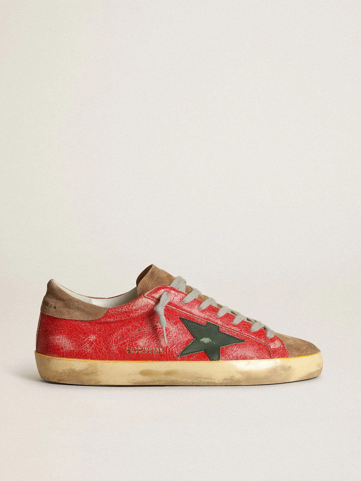 Men | Super-Star Red Crackled Leather with A Green Leather Star | Red x Green x Tobacco - Image 5
