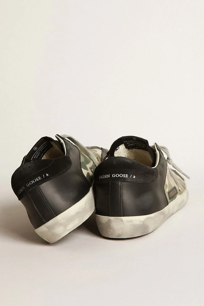 Men | Super-Star Sneakers Black Leather & Camouflage Canvas | Black x Green Camouflage x Ice - Image 5