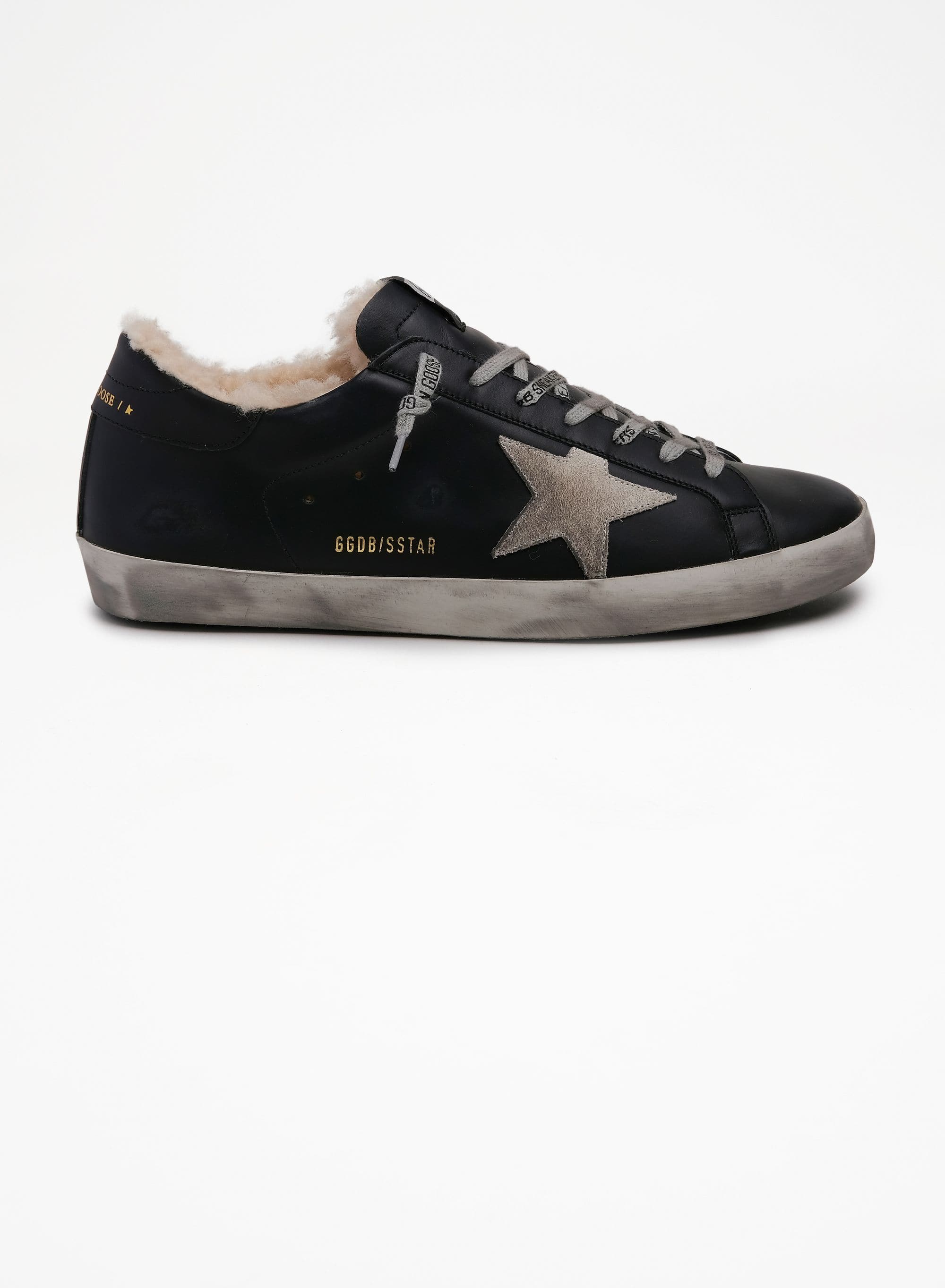 Men | Super-Star Sneakers Black Leather with Shearling Padding | Black x Ice - Image 3