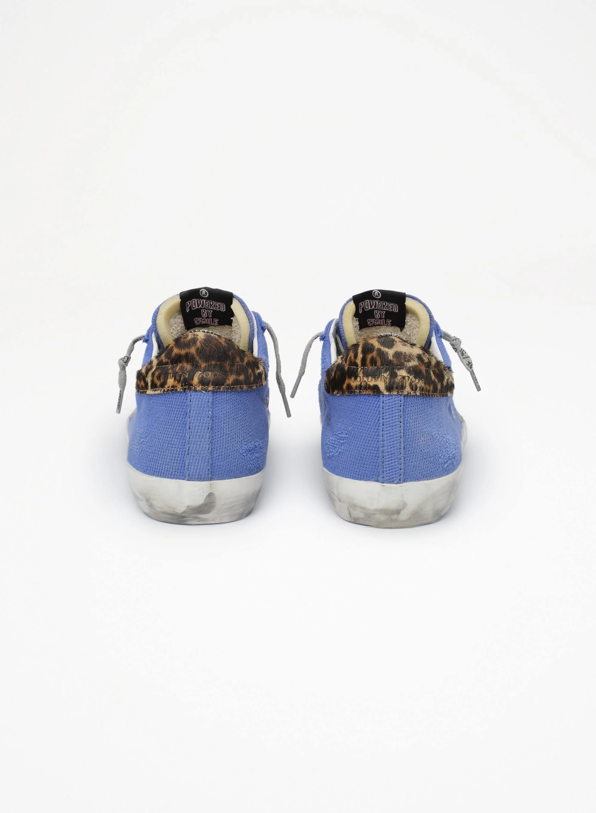 Men | Super-Star Sneakers Blue Nylon with White Leather Star & Leopard Pony Skin Heel Tab | Bluette x White x Beige Brown Black Leo - Image 2
