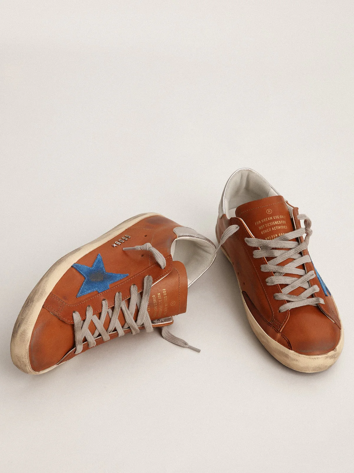 Men | Super-Star Sneakers Brown Leather with Blue Star & Grey Heel Tab | Cuoio x Bluette x Silver - Image 6