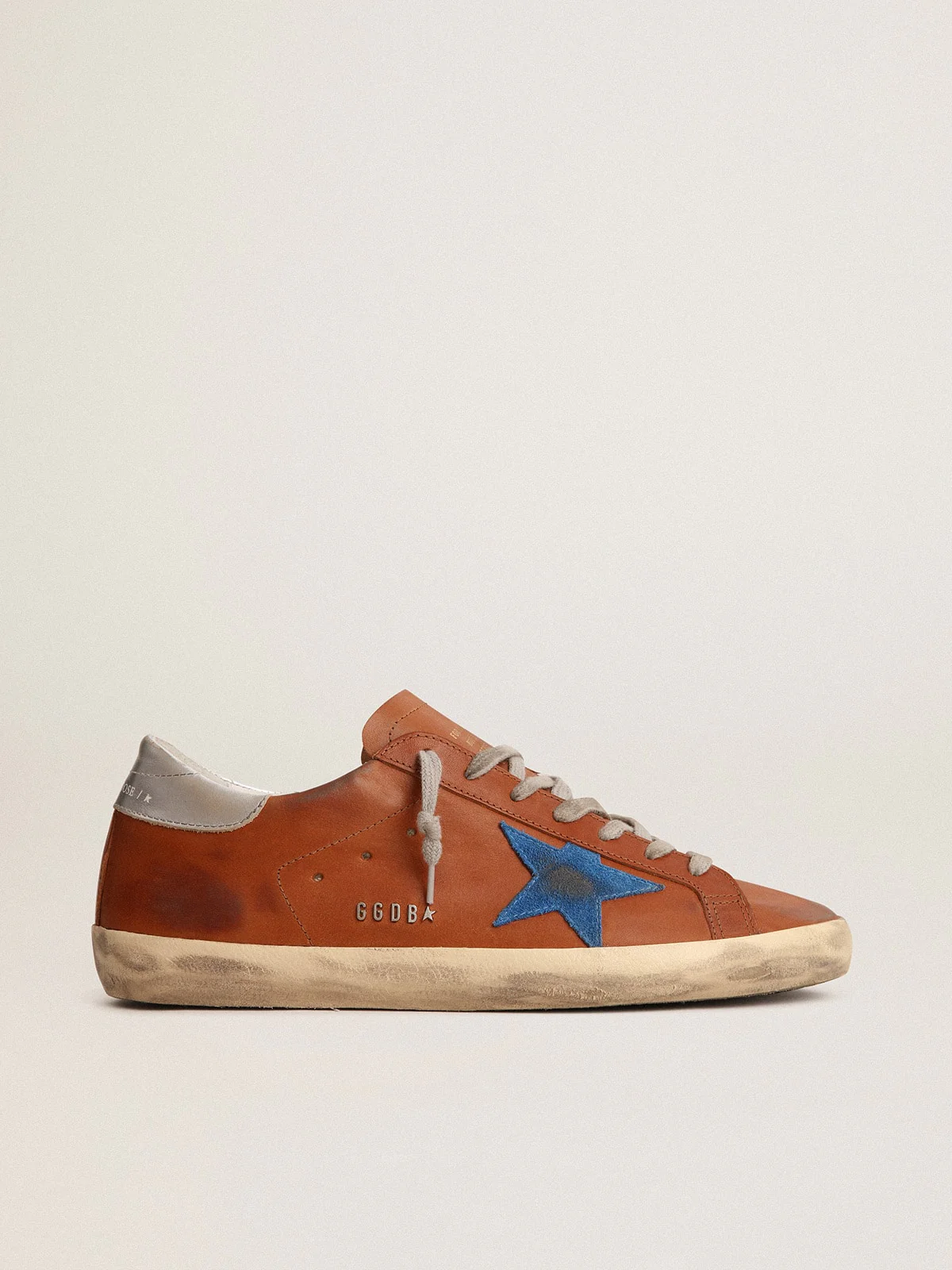 Men | Super-Star Sneakers Brown Leather with Blue Star & Grey Heel Tab | Cuoio x Bluette x Silver - Image 7