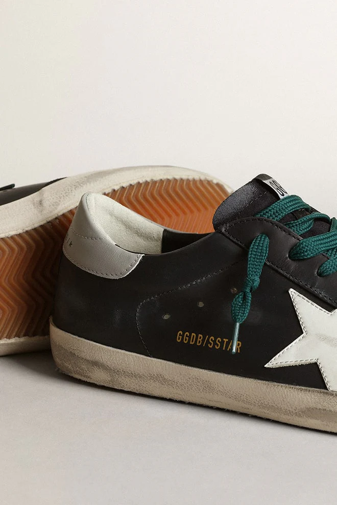Men | Super-Star Sneakers Dark Blue Leather with White Leather Star | Dark Blue x White x Grey - Image 5