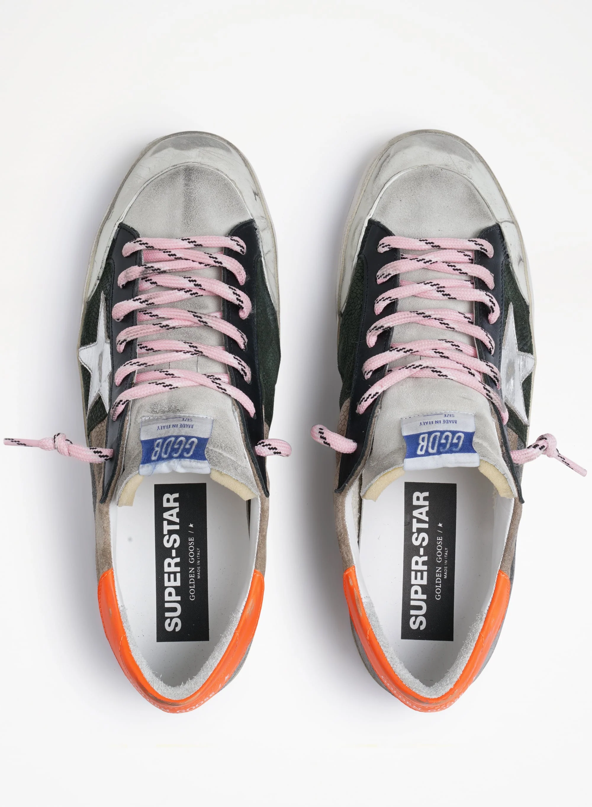 Men | Super-Star Sneakers Snake-Print Suede with Fluorescent Orange Leather Heel Tab | Military Green x Beige x Dark Grey x Ice x Silver x Orange Fluo - Image 4