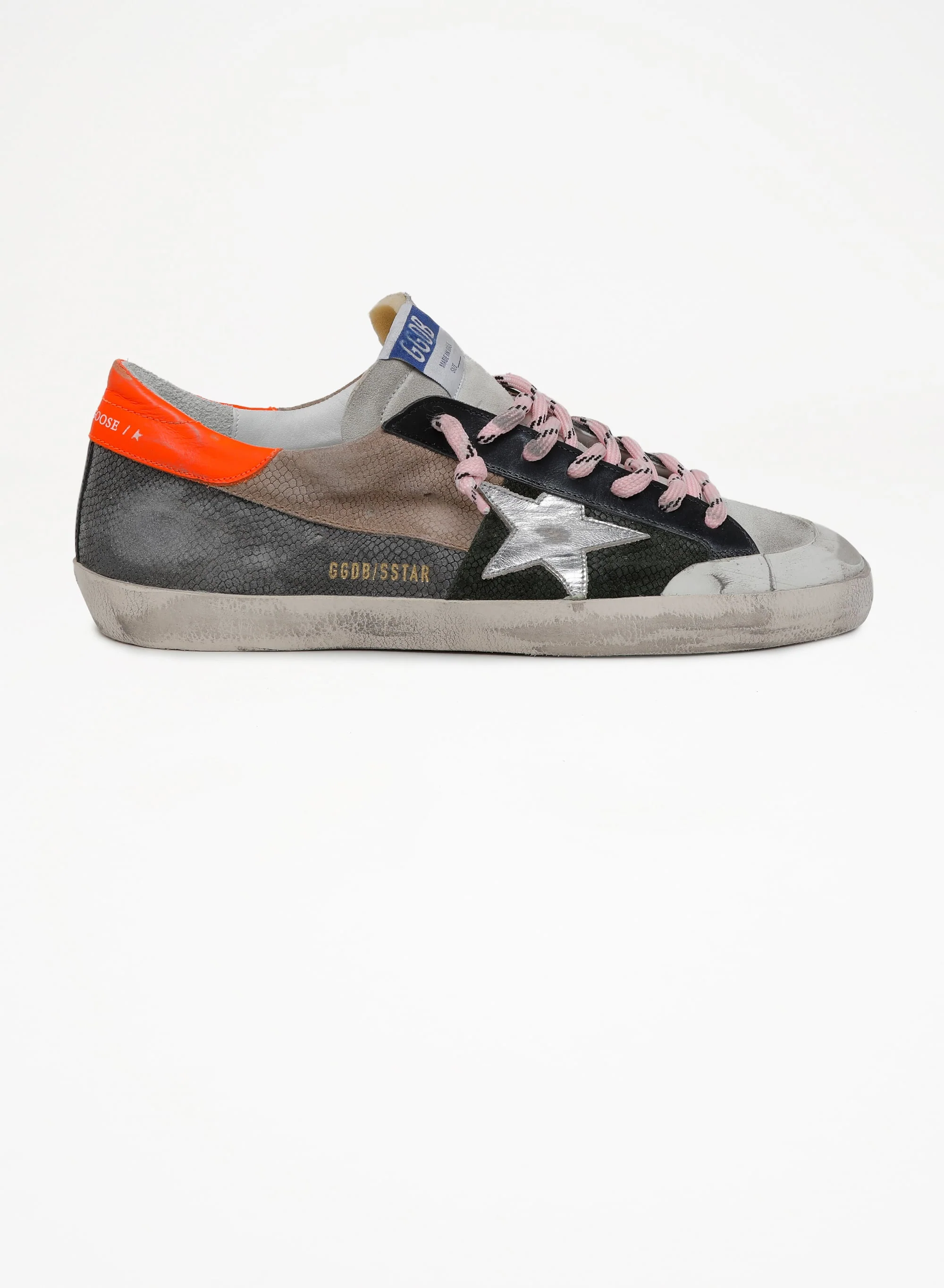 Men | Super-Star Sneakers Snake-Print Suede with Fluorescent Orange Leather Heel Tab | Military Green x Beige x Dark Grey x Ice x Silver x Orange Fluo - Image 8