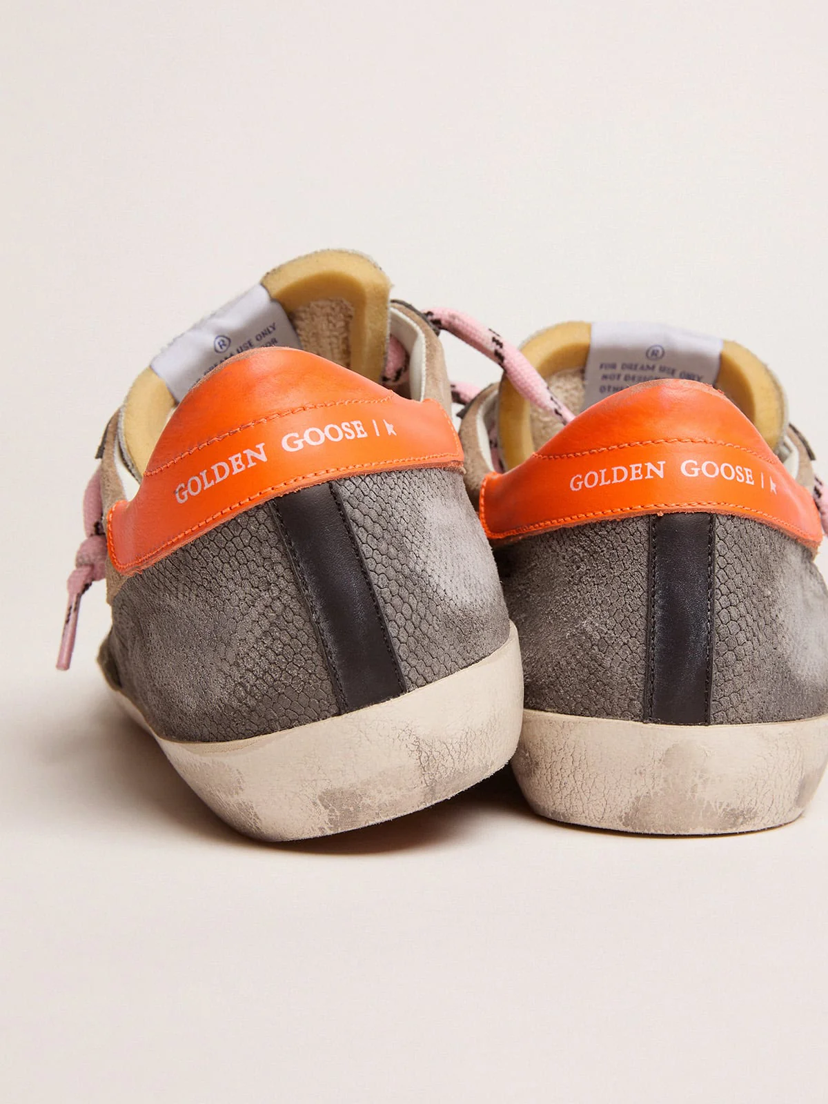 Men | Super-Star Sneakers Snake-Print Suede with Fluorescent Orange Leather Heel Tab | Military Green x Beige x Dark Grey x Ice x Silver x Orange Fluo - Image 9