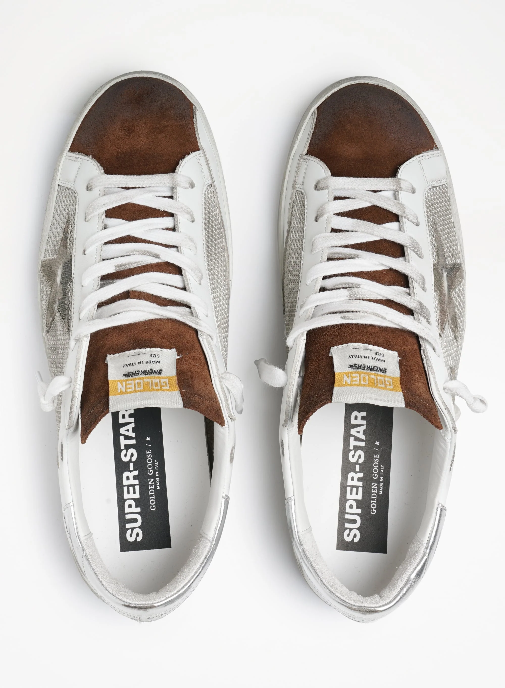 Men | Super-Star Sneakers White Leather & Pale Silver Mesh | Light Silver White x Chestnut x Army Green x Silver - Image 5