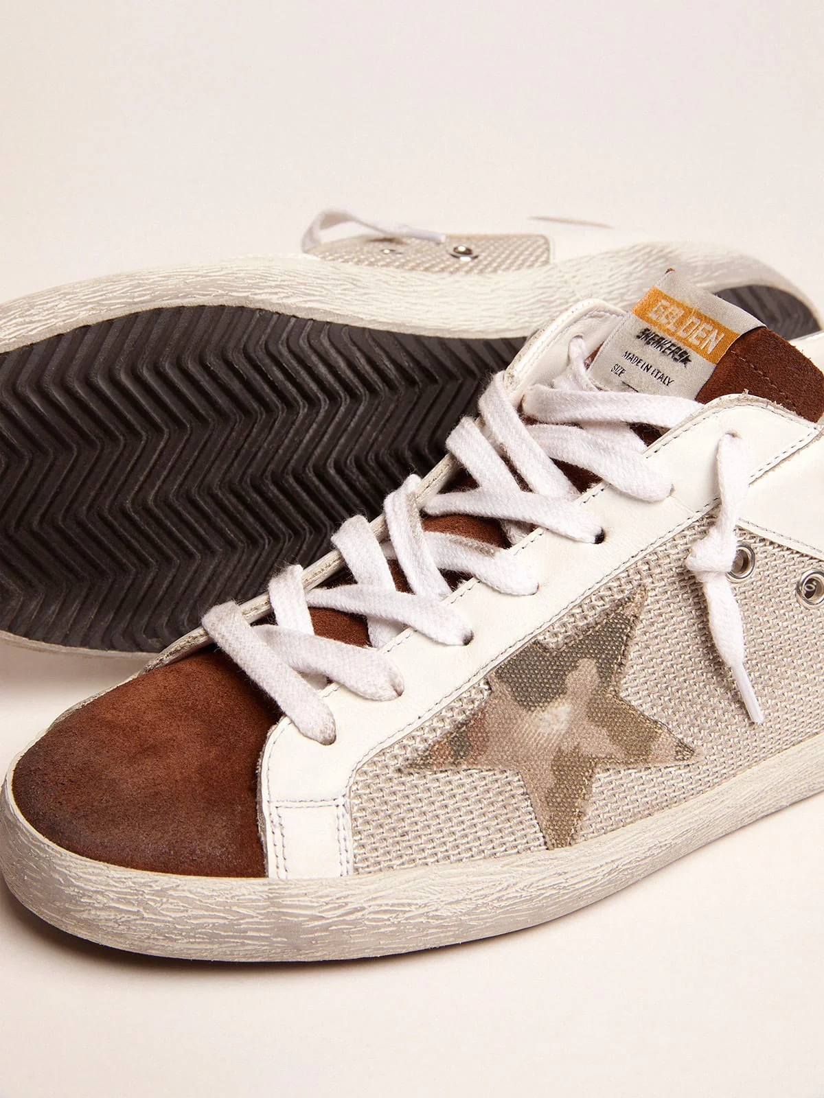 Men | Super-Star Sneakers White Leather & Pale Silver Mesh | Light Silver White x Chestnut x Army Green x Silver - Image 7