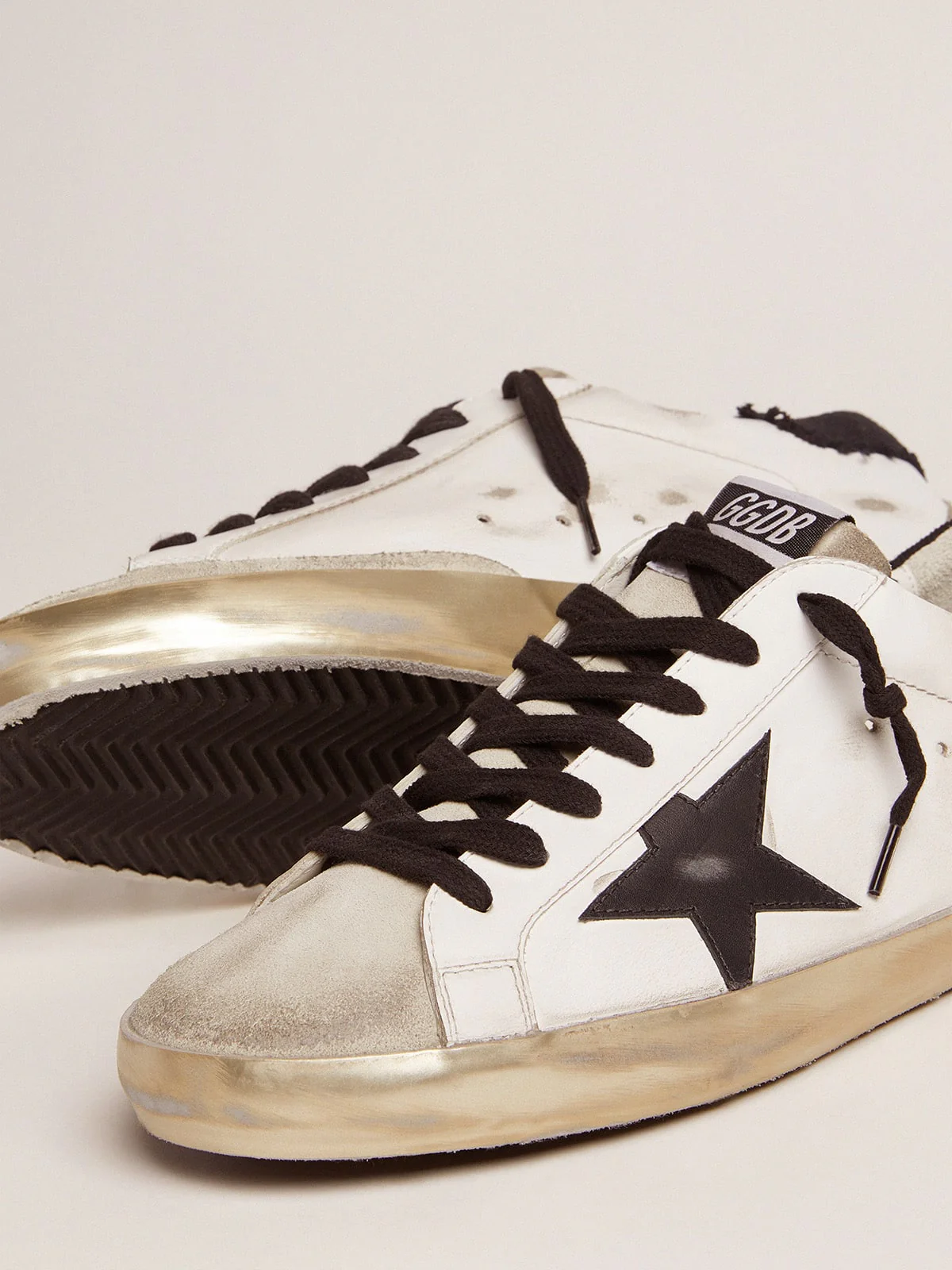 Men | Super-Star Sneakers White Leather with Black Distressed Canvas Heel Tab | White x Ice x Black - Image 3