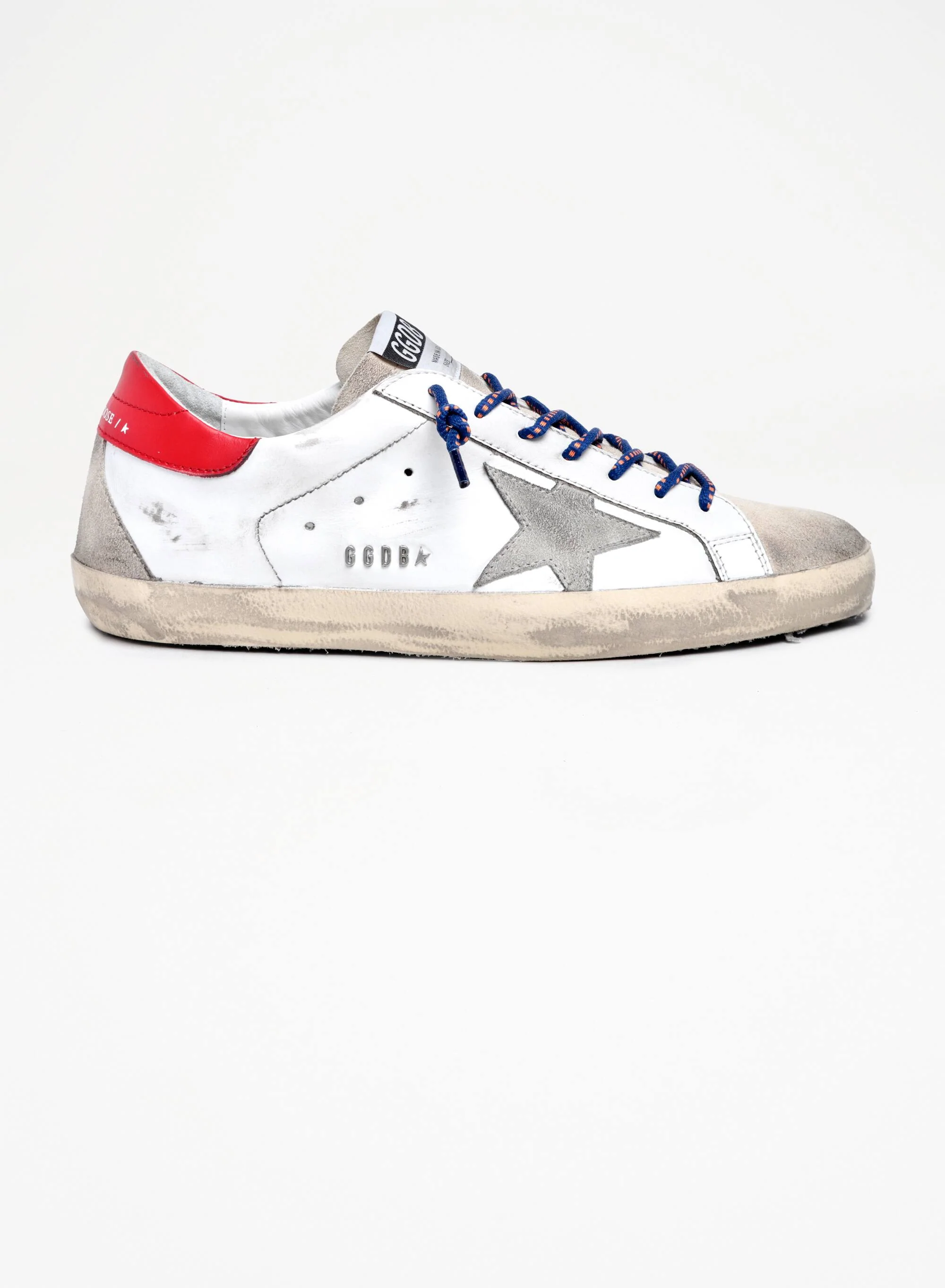 Men | Super-Star Sneakers White Leather with Grey Suede Star & Red Leather Heel Tab | White x Ice x Seedpearl x Red - Image 2