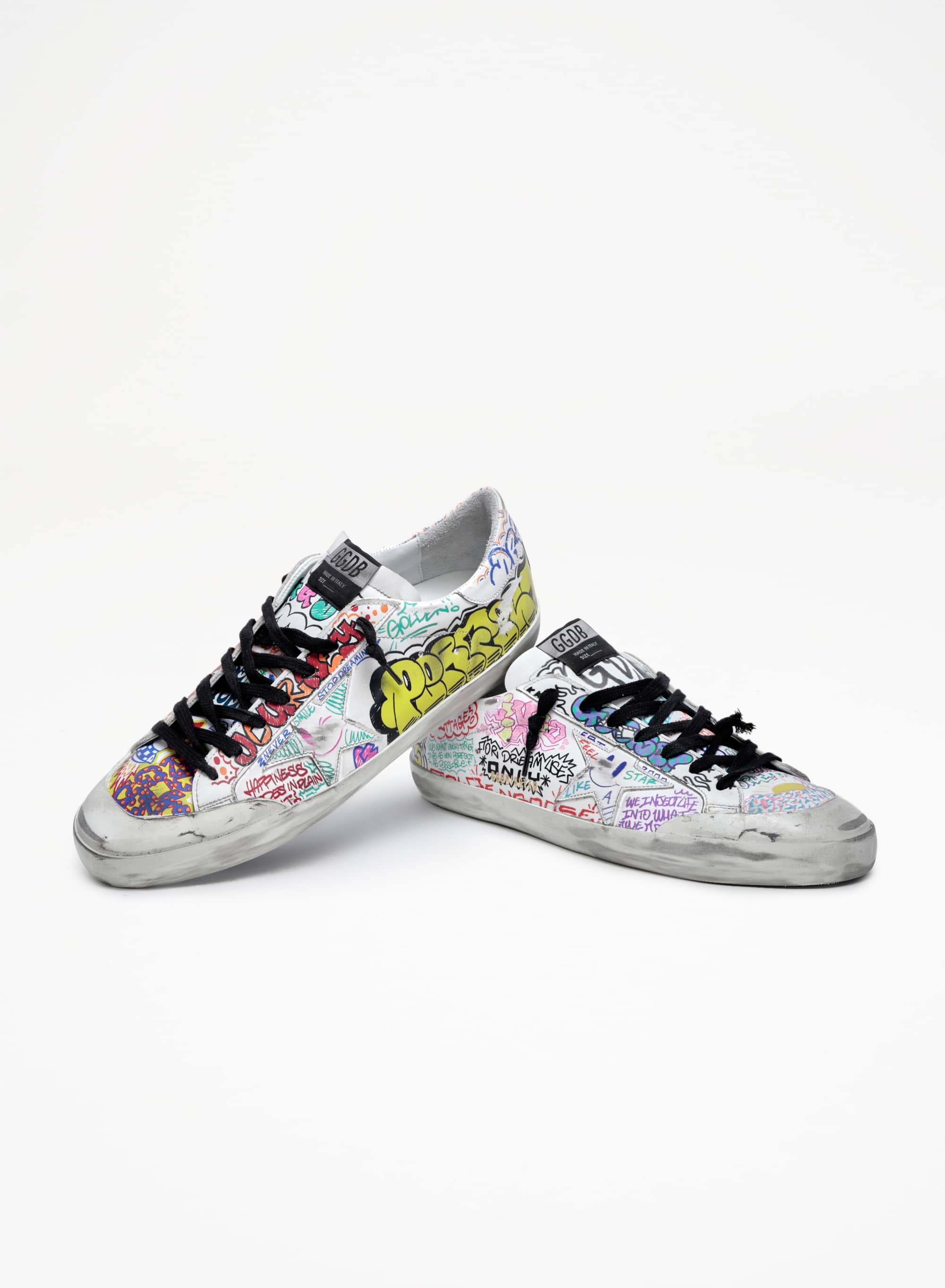 Men | Super-Star Sneakers White Leather with Multicolored Graffiti Print | White x Multicolor - Image 8