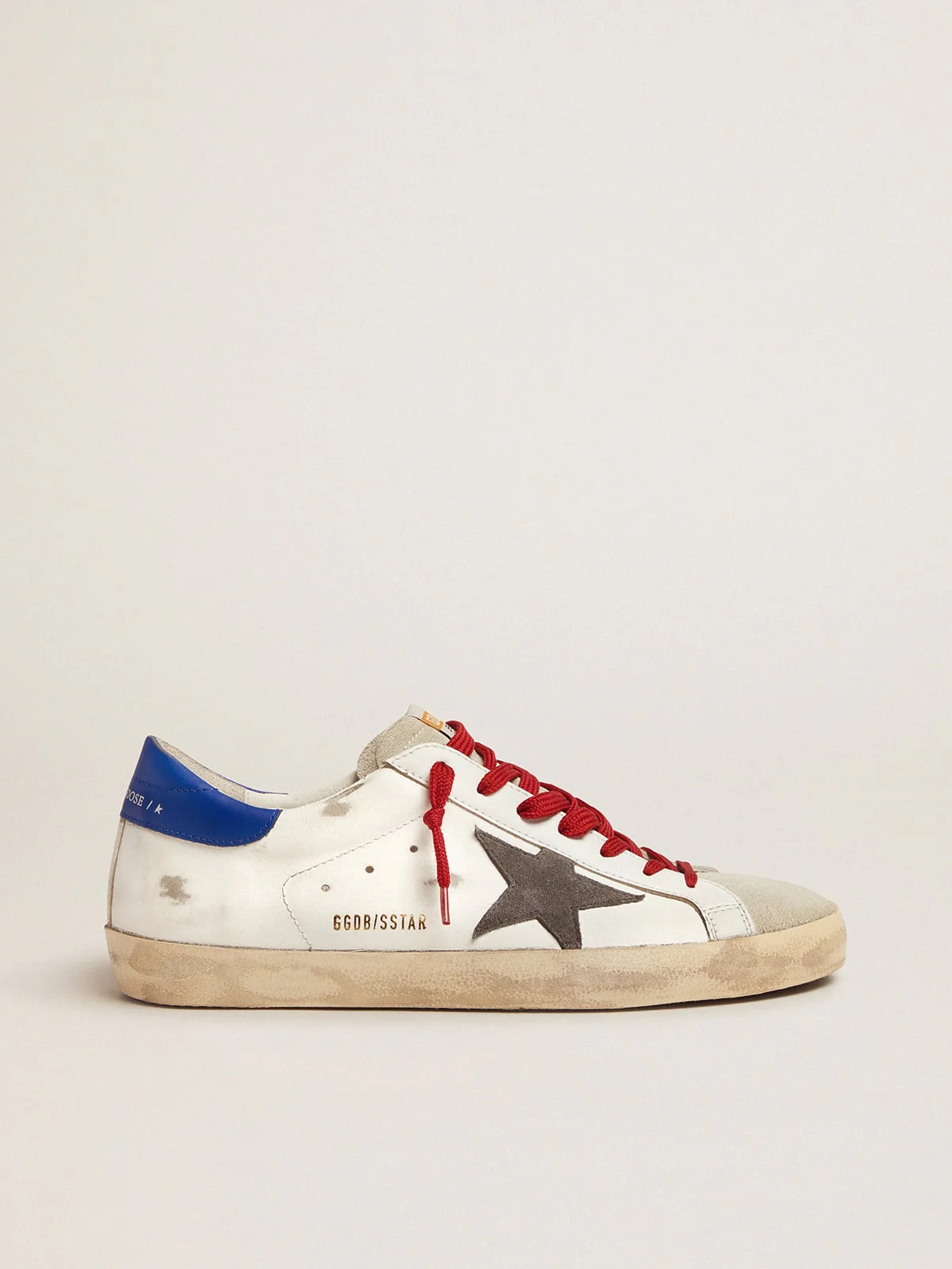 Men | Super-Star Sneakers with Blue Heel Tab & Red Laces | White x Ice x Dark Grey x Royal Blue - Image 2