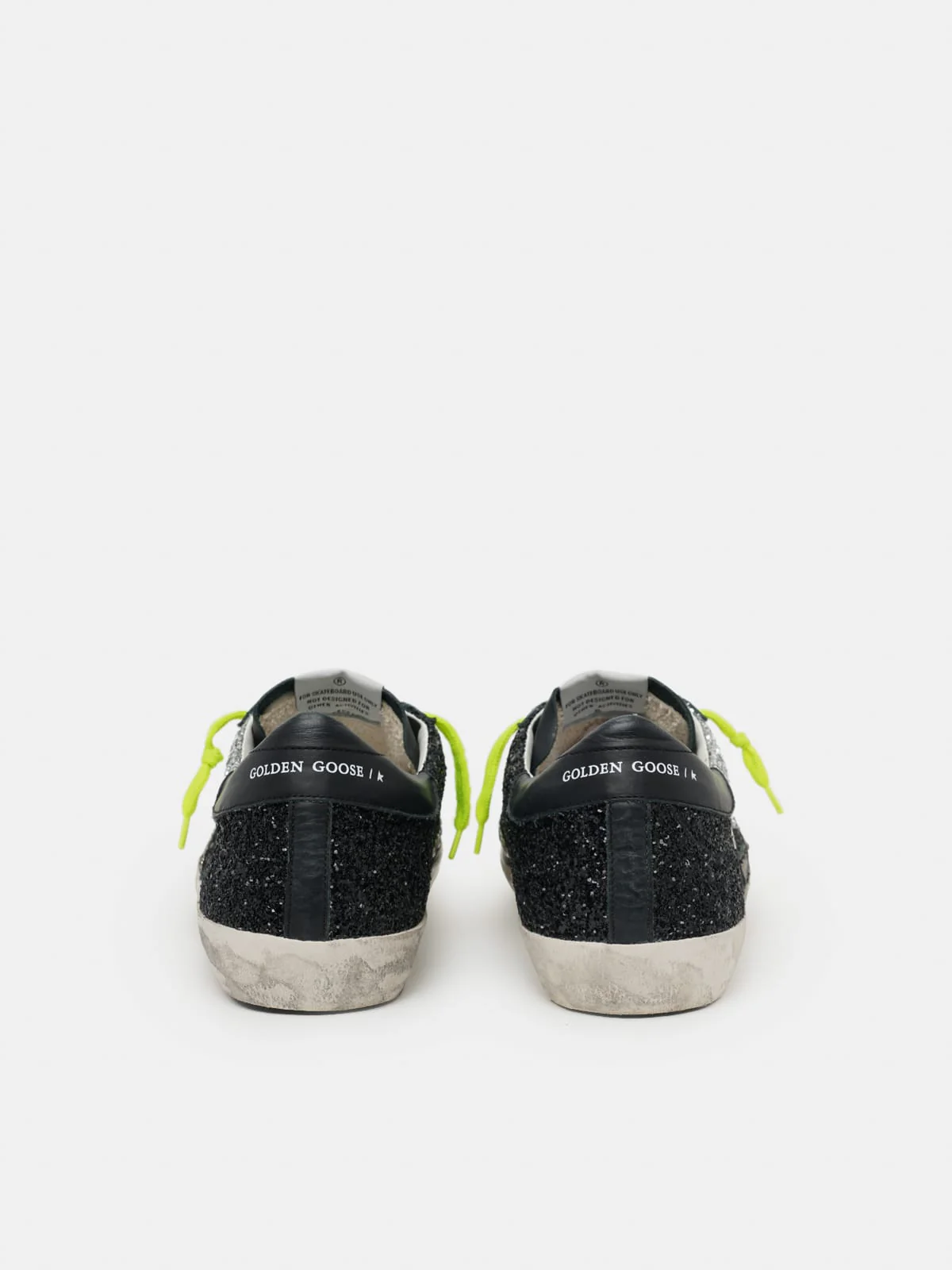 Men | Super-Star Sneakers with Gold, Silver & Black Glitter Inserts | Black x Black Gold x Silver x White - Image 2
