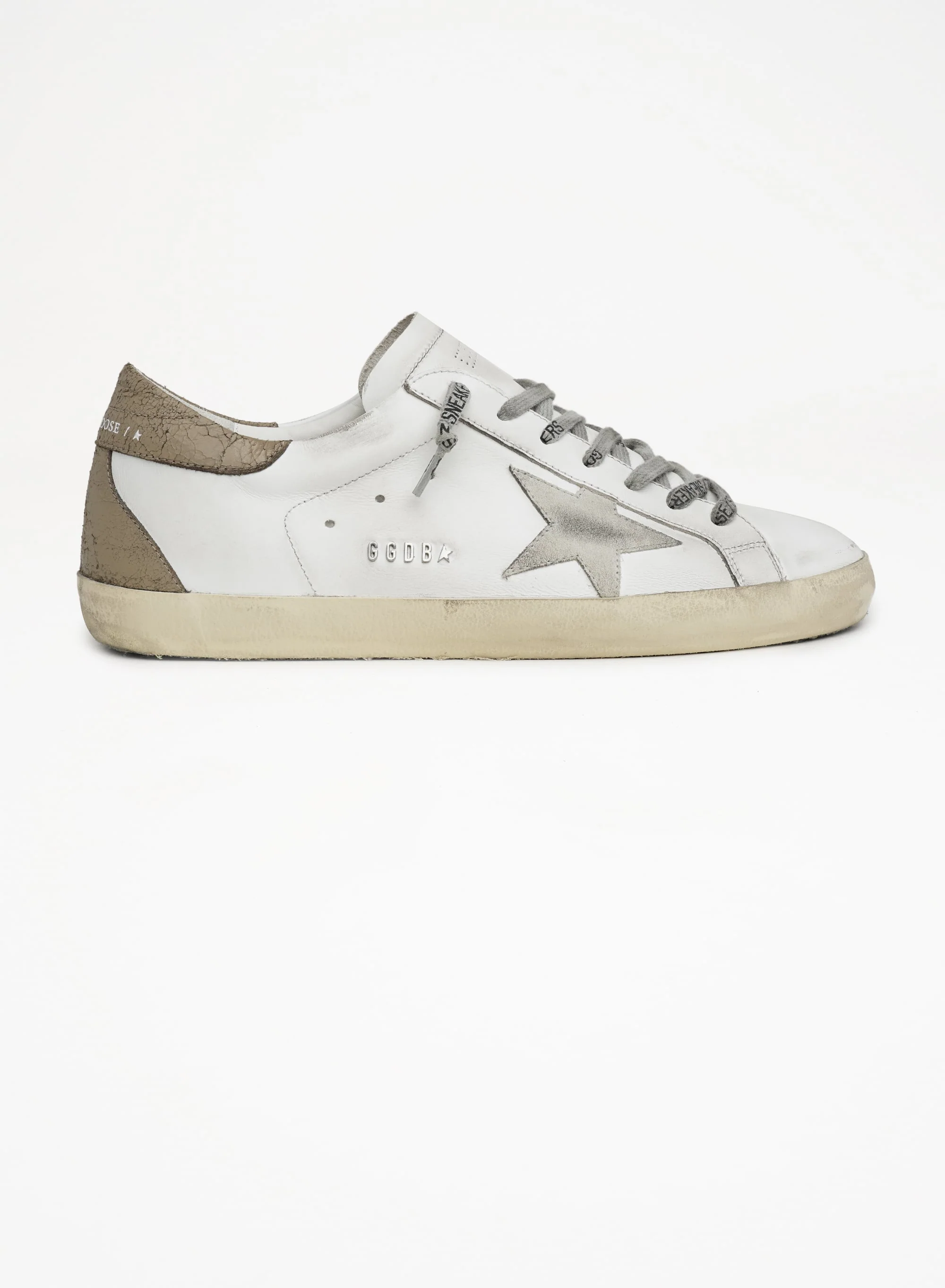 Men | Super-Star Sneakers with Khaki-Colored Crackled Leather Heel Tab | White x Ice x Kaki - Image 6