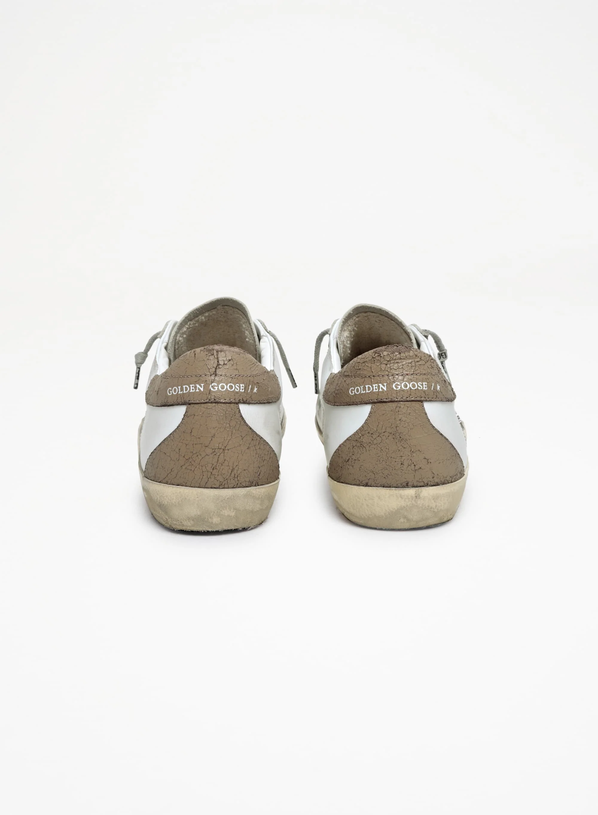 Men | Super-Star Sneakers with Khaki-Colored Crackled Leather Heel Tab | White x Ice x Kaki - Image 7