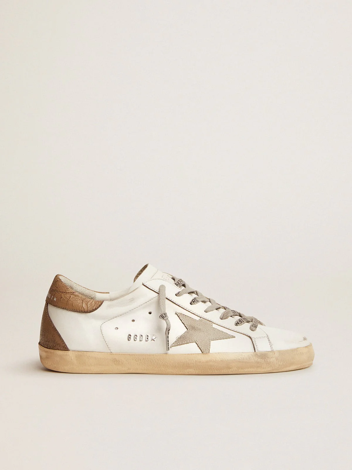 Men | Super-Star Sneakers with Khaki-Colored Crackled Leather Heel Tab | White x Ice x Kaki - Image 8